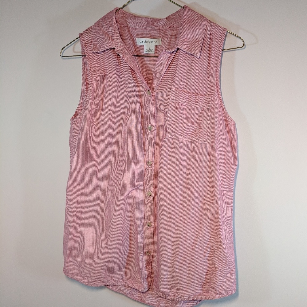 Red and White Striped Sleeveless Blouse